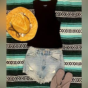 Zara High Waist Distressed Jean Shorts